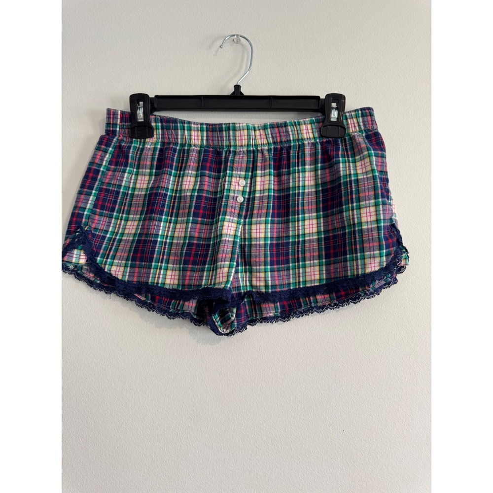 Victoria's Secret Plaid Pajama Shorts Womens S Lace Trim Lounge Cottagecore